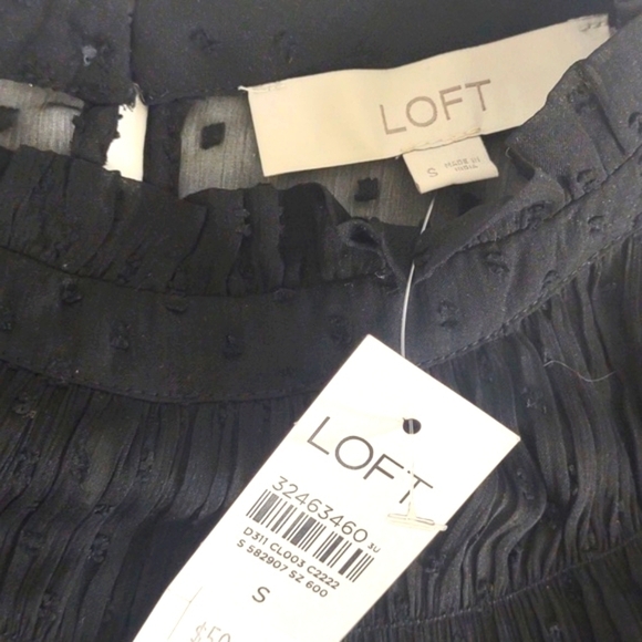 Loft black lined long sleeve sheer blouse, back button closure, Small, NWT - Picture 6 of 10